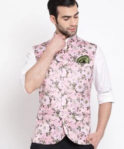 Vastramay Multicolor-Base-Pink Baap Beta Ethnic Jacket Set