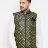 Vastramay Men's Green Jute Cotton Zipper Nehru Jacket
