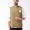 VASTRAMAY Men's Multicolour-Base-Green Cotton Nehru Jacket 2 VASTRAMAY Men's Multicolour-Base-Green Cotton Nehru Jacket