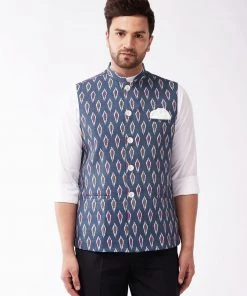VASTRAMAY Men's Multicolor -Base-Grey Cotton Blend Nehru Jacket