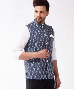 VASTRAMAY Men's Multicolor -Base-Grey Cotton Blend Nehru Jacket