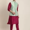 Vastramay Men's Embroidered Jacket With Fuchsia Pink Kurta Pyjama Set Rakhi