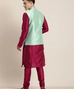 Vastramay Men's Embroidered Jacket With Fuchsia Pink Kurta Pyjama Set Rakhi