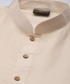 Vastramay Men's Pink Mirror Work Jacket And Cream Kurta Pyjama Set