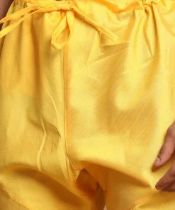 VASTRAMAY Red Patola Print Nehru Jacket With Yellow Color Kurta Pyjama Set 13 VASTRAMAY Red Patola Print Nehru Jacket With Yellow Color Kurta Pyjama Set