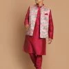 VASTRAMAY Men's Multi-Color Printed Nehru Jacket With Solid Kurta & Pyjama Set