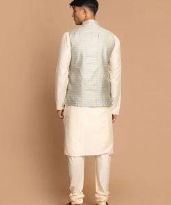 VASTRAMAY Men's Beige Jacket With Cream Coloured Kurta With Pajama Set 10 VASTRAMAY Men's Beige Jacket With Cream Coloured Kurta With Pajama Set