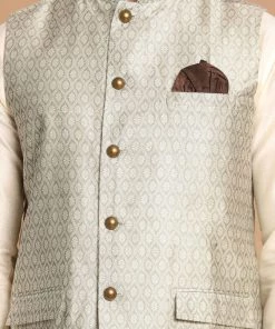 VASTRAMAY Men's Beige Jacket With Cream Coloured Kurta With Pajama Set 11 VASTRAMAY Men's Beige Jacket With Cream Coloured Kurta With Pajama Set