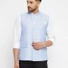 VASTRAMAY Men's Light Blue Silk Blend Nehru Jacket
