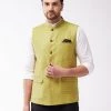 Vastramay Men's Yellow Silk Blend Nehru Jackets
