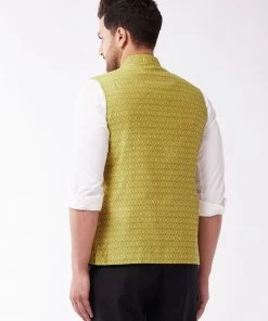 Vastramay Men's Yellow Silk Blend Nehru Jackets