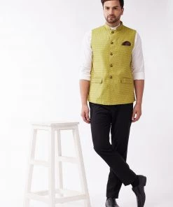 Vastramay Men's Yellow Silk Blend Nehru Jackets