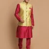 Kurta Sets VASTRAMAY Men's Yellow Nehru Jacket With Purple Kurta And Pyjama Set