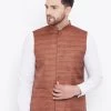 Vastramay Men's Coffee Brown Silk Blend Nehru Jacket