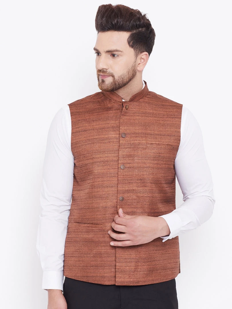 Vastramay Coffee Brown Baap Beta Ethnic Jacket Set 4 Vastramay Coffee Brown Baap Beta Ethnic Jacket Set