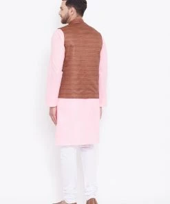 Vastramay Brown, Pink And White Baap Beta Nehru Jacket Kurta Pyjama Set