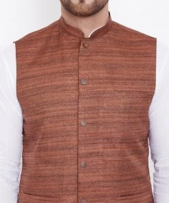 Vastramay Brown Nehru Jacket And White Kurta Pyjama Baap Beta Set