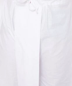 Vastramay Men's Coffee Brown And White Cotton Blend Jacket, Kurta And Dhoti Set