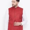 Vastramay Men's Maroon Silk Blend Nehru Jacket