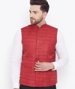 Vastramay Maroon Baap Beta Ethnic Jacket Set