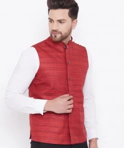 Vastramay Maroon Baap Beta Ethnic Jacket Set