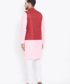 Vastramay Maroon, Pink And White Baap Beta Nehru Jacket Kurta Pyjama Set 11 Vastramay Maroon, Pink And White Baap Beta Nehru Jacket Kurta Pyjama Set