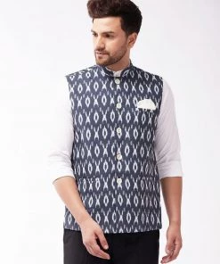 VASTRAMAY Men's Black Cotton Nehru Jacket