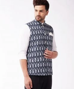VASTRAMAY Men's Black Cotton Nehru Jacket