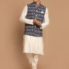 VASTRAMAY Men's Black Nehru Jacket With Cream Kurta And Pyjama Set