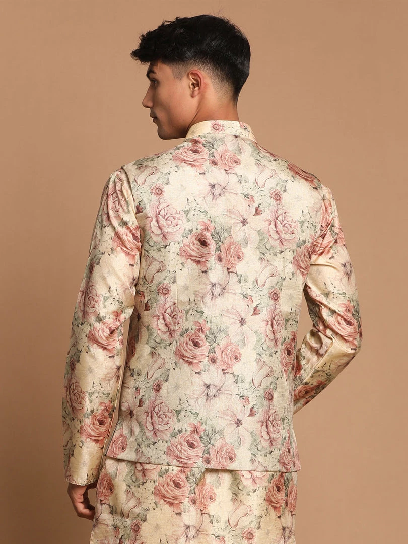 Rakhi VASTRAMAY Men's Beige Color Printed Jacket 5 Rakhi VASTRAMAY Men's Beige Color Printed Jacket