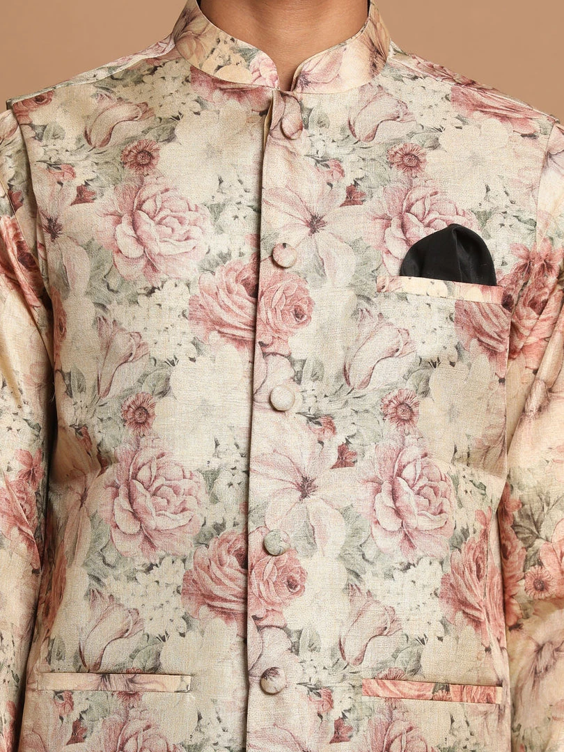 Rakhi VASTRAMAY Men's Beige Color Printed Jacket 6 Rakhi VASTRAMAY Men's Beige Color Printed Jacket