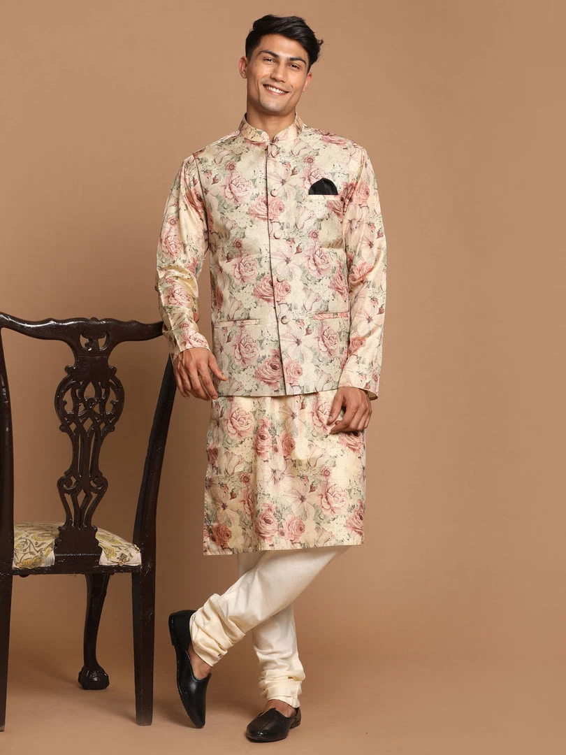Rakhi VASTRAMAY Men's Beige Color Printed Jacket 7 Rakhi VASTRAMAY Men's Beige Color Printed Jacket