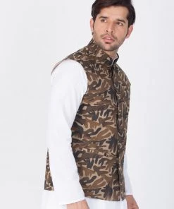 Vastramay Men's Camouflage Print Cotton Ethnic Jacket