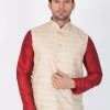 Buy 1 Get 1 VASTRAMAY Men's Beige Cotton Silk Blend Ethnic Jacket