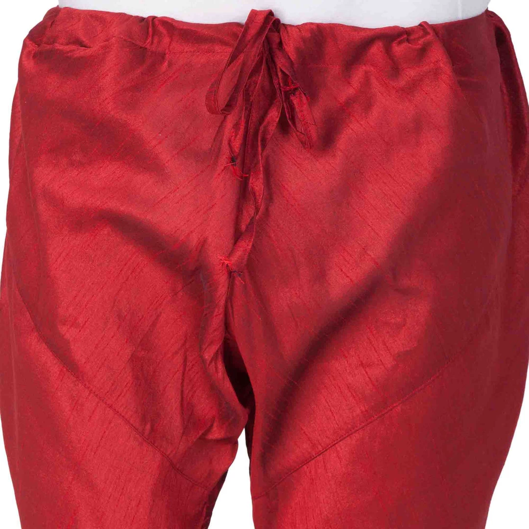 Vastramay Men's Maroon Cotton Silk Blend Kurta, Ethnic Jacket And Pyjama Set 7 Vastramay Men's Maroon Cotton Silk Blend Kurta, Ethnic Jacket And Pyjama Set