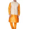 Vastramay Jacket Kurta Sets Men's Orange Cotton Silk Blend Kurta, Ethnic Jacket And Pyjama Set