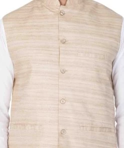 Vastramay Jacket Kurta Sets Men's White Cotton Blend Kurta, Ethnic Jacket And Pyjama Set