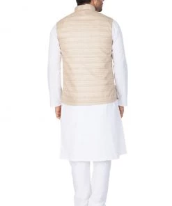 Vastramay Jacket Kurta Sets Men's White Cotton Blend Kurta, Ethnic Jacket And Pyjama Set