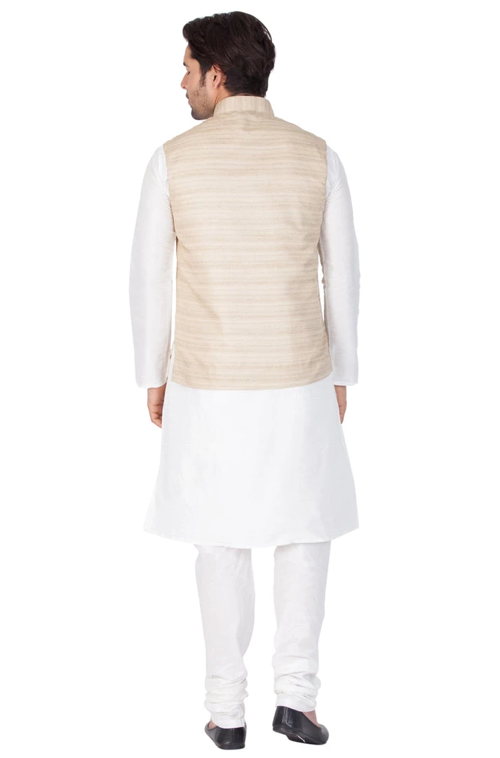 Vastramay Jacket Kurta Sets Men's White Cotton Silk Blend Kurta, Ethnic Jacket And Pyjama Set 6 Vastramay Jacket Kurta Sets Men's White Cotton Silk Blend Kurta, Ethnic Jacket And Pyjama Set