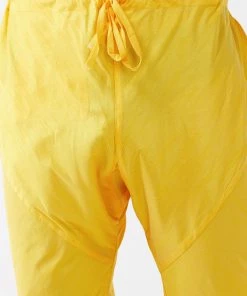 VASTRAMAY Men's Black Silk Blend Ethnic Jacket, Yellow Kurta And Pyjama Set Jacket Kurta Sets