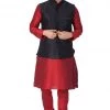 Vastramay Men's Maroon Cotton Silk Blend Kurta, Ethnic Jacket And Pyjama Set Jacket Kurta Sets