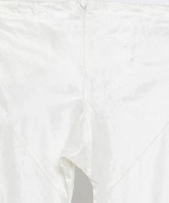 Vastramay Men's White Cotton Silk Blend Kurta, Ethnic Jacket And Pyjama Set