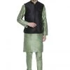 Vastramay Jacket Kurta Sets Men's Light Green Cotton Silk Blend Kurta, Ethnic Jacket And Pyjama Set