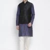 Vastramay Jacket Kurta Sets Men's Blue Cotton Silk Blend Kurta, Ethnic Jacket And Pyjama Set