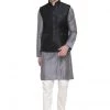 Vastramay Men's Grey Cotton Silk Blend Kurta, Ethnic Jacket And Pyjama Set Jacket Kurta Sets