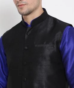 Vastramay Men's Blue Cotton Silk Blend Kurta, Ethnic Jacket And Pyjama Set Jacket Kurta Sets 10 Vastramay Men's Blue Cotton Silk Blend Kurta, Ethnic Jacket And Pyjama Set Jacket Kurta Sets