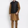 Vastramay Jacket Kurta Sets Men's Brown Cotton Silk Blend Kurta, Ethnic Jacket And Pyjama Set
