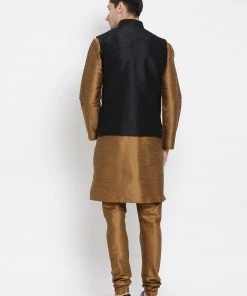 Vastramay Jacket Kurta Sets Men's Brown Cotton Silk Blend Kurta, Ethnic Jacket And Pyjama Set 11 Vastramay Jacket Kurta Sets Men's Brown Cotton Silk Blend Kurta, Ethnic Jacket And Pyjama Set