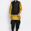 Vastramay Men's Yellow Cotton Silk Blend Ethnic Jacket, Kurta And Dhoti Pant Set Buy 1 Get 1