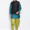 Vastramay Men's Dark Green Cotton Silk Blend Ethnic Jacket, Kurta And Dhoti Pant Set Buy 1 Get 1